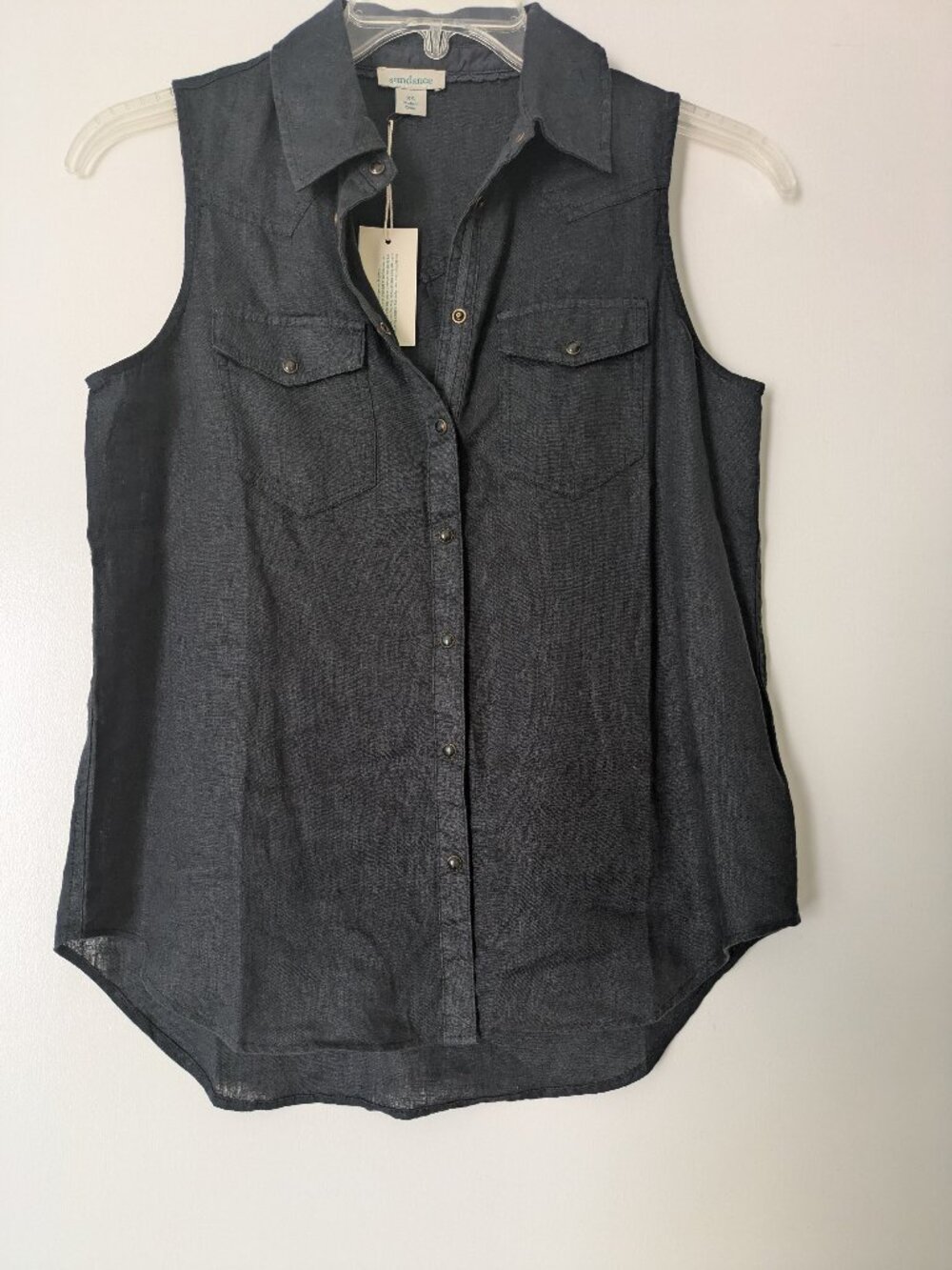 Sundance Willow Linen Black Top New xs